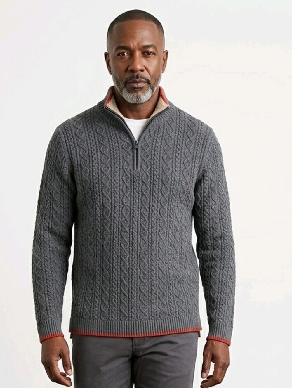 Carbon2Cobalt 100% Cotton Gray Cable Knit Sweater W Quarter Zipper Sz XXL